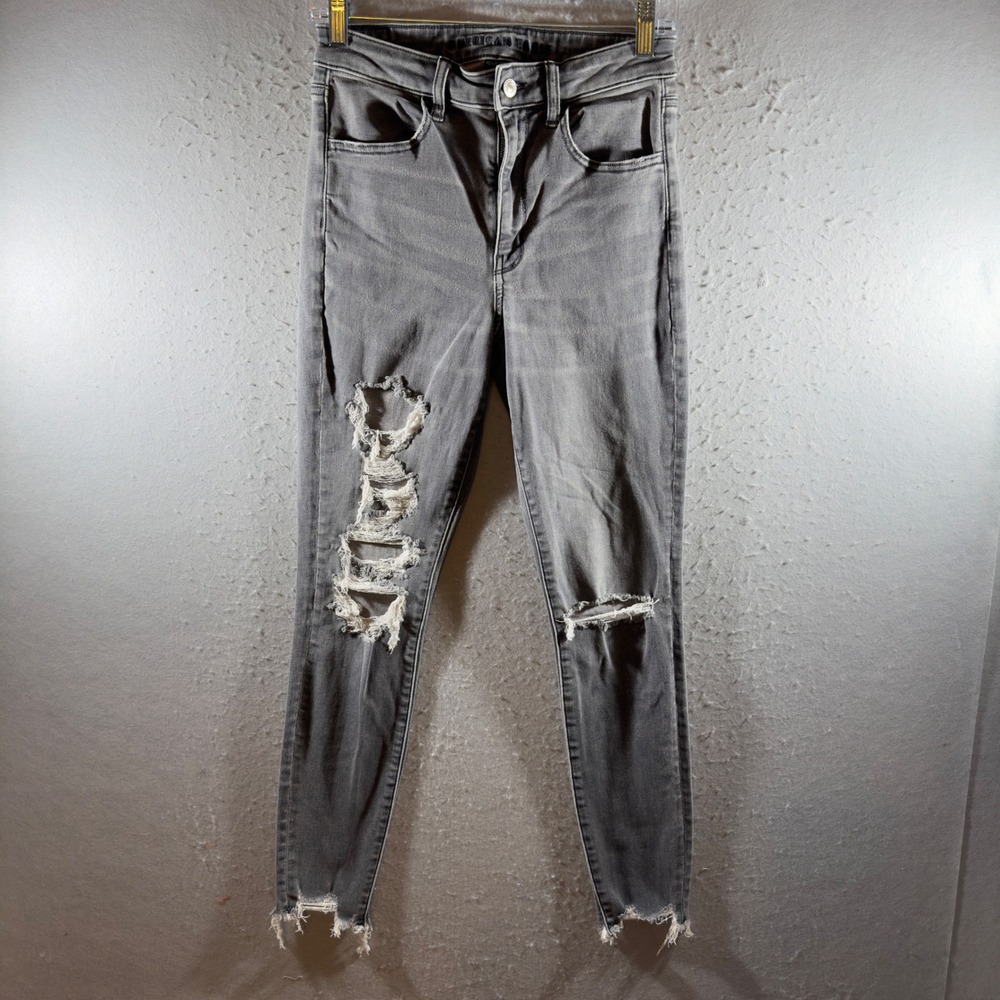 1612‎ | American Eagle Super Hi-Rise Distressed Jegging Jeans Grey Womens 6 Reg